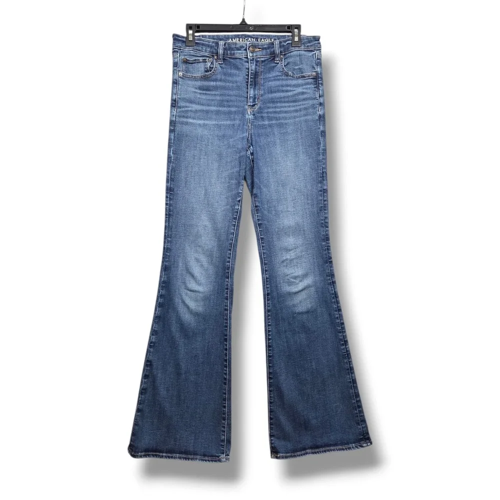 American Eagle Super High Rise Flare Jeans Womens 8‎ Long Next Level Stretch